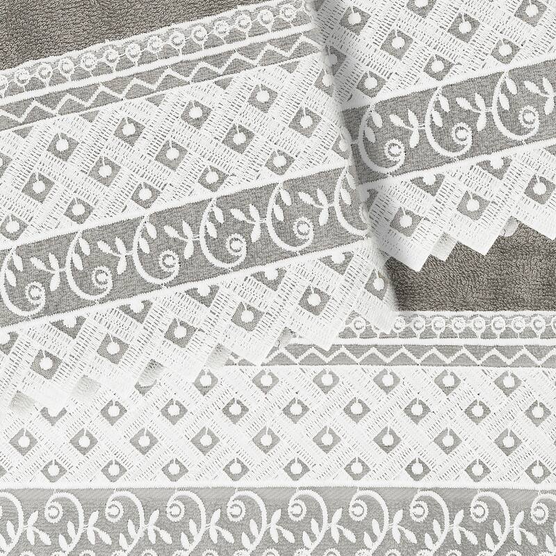Authentic Hotel and Spa 100% Turkish Cotton Aiden 3PC White Lace Embellished Towel Set