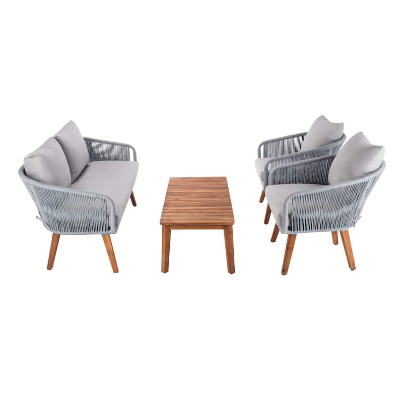 SAFAVIEH Outdoor Tobia 4-Piece Patio Conversation Set - 55W x 30D x 28H
