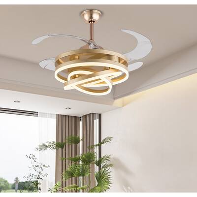 3- Light 42" Modern Gold LED Ceiling Fan Chandelier with Remote