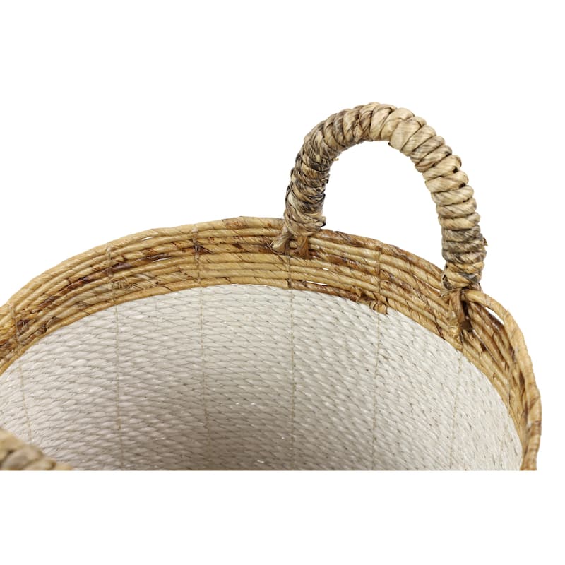 Seagrass Handmade Two Toned Storage Basket with Handles - Set of 3 White - Roche River Decor - 16"W x 16"L x 16"H