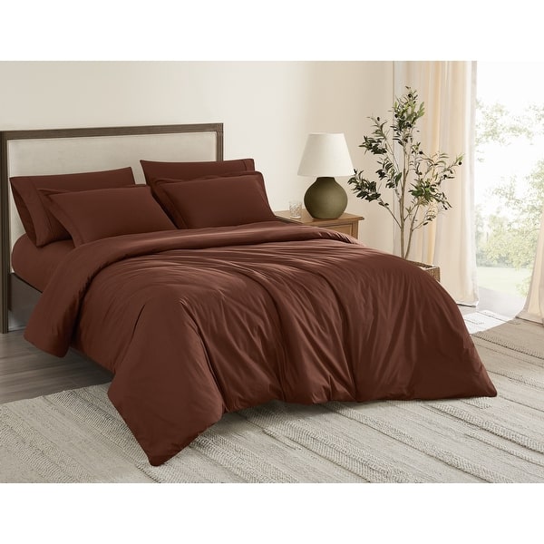 slide 2 of 7, Brooklyn Loom Tight-Weave Cotton Percale Duvet Set Full - Queen - Brown
