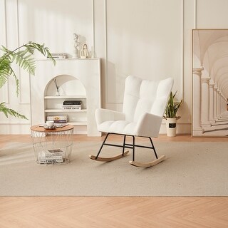 Teddy Fabric Upholstered Rocking Chair with Solid Wood Legs - Bed Bath ...