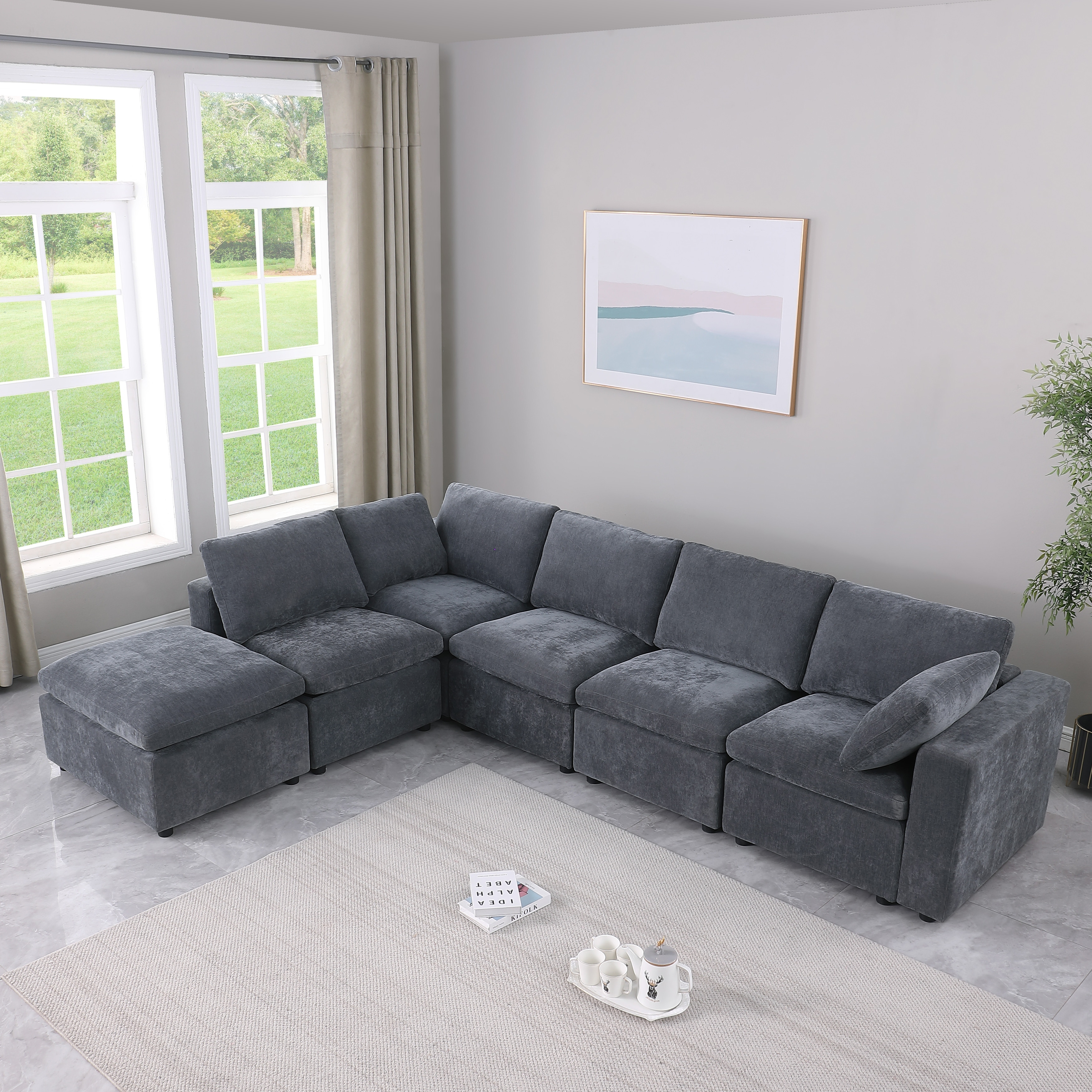 L-shape Modular Sectional Sofa Chenille Chaise Lounge Convertible