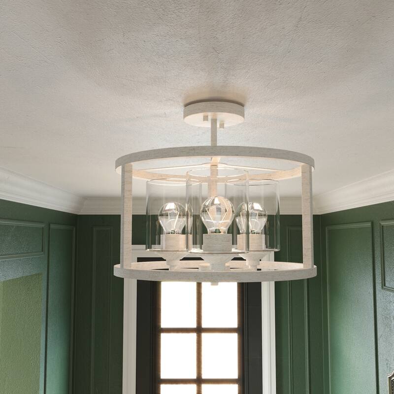 Acroma 3-light White Modern Farmhouse Semi-Flush Mount Ceiling Light