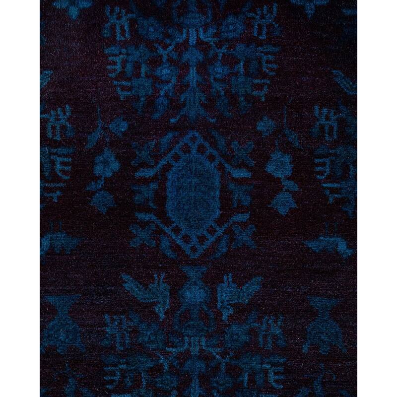 Overton Hand Knotted Wool Vintage Inspired Modern Contemporary Overdyed Blue Area Rug - 8' 2" x 10' 3"