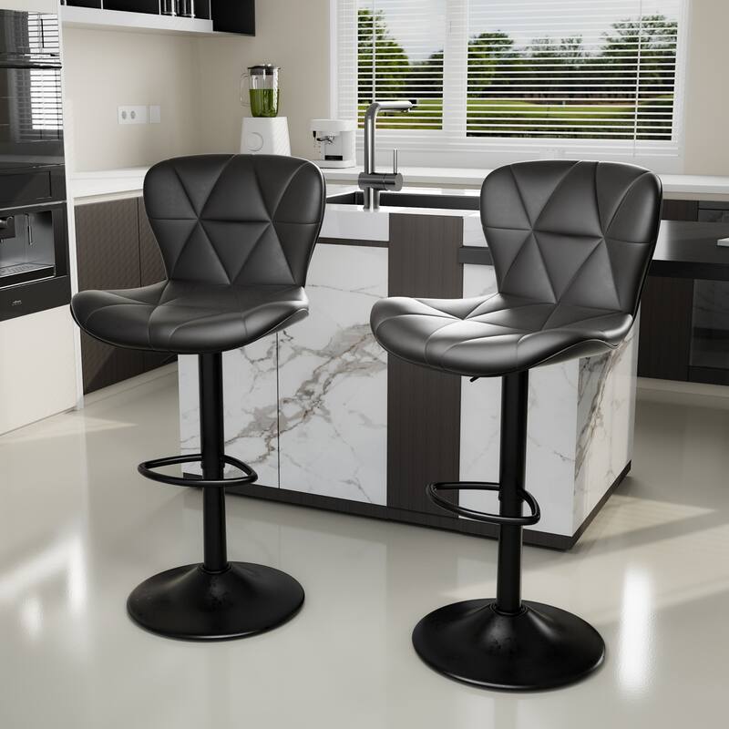 Modern Bar Stools Set of 2, Adjustable Faux Leather Upholstered Swivel Bar Stools, Counter Height Bar Chairs