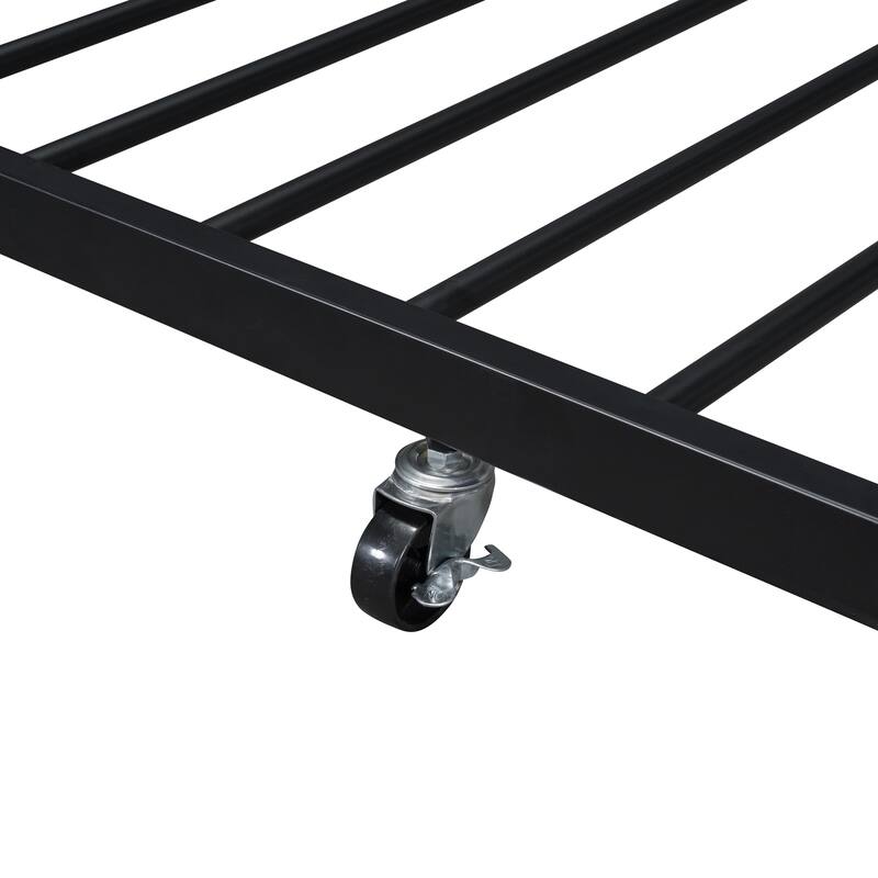 Modern Full XL Over Queen Bunk Bed with Trundle and Guardrails, Sturdy Metal