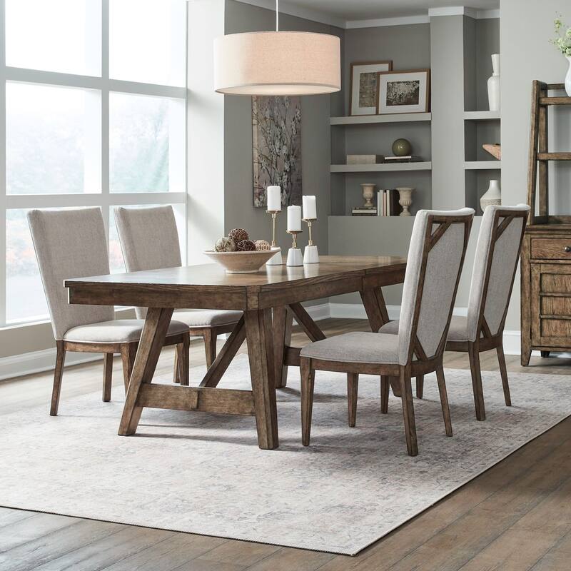 Liberty Furniture Carolina Park Rectangular Leg Table, Upholstered Side Chairs Dining Set - Leg Table, 6 Upholstered Side Chairs