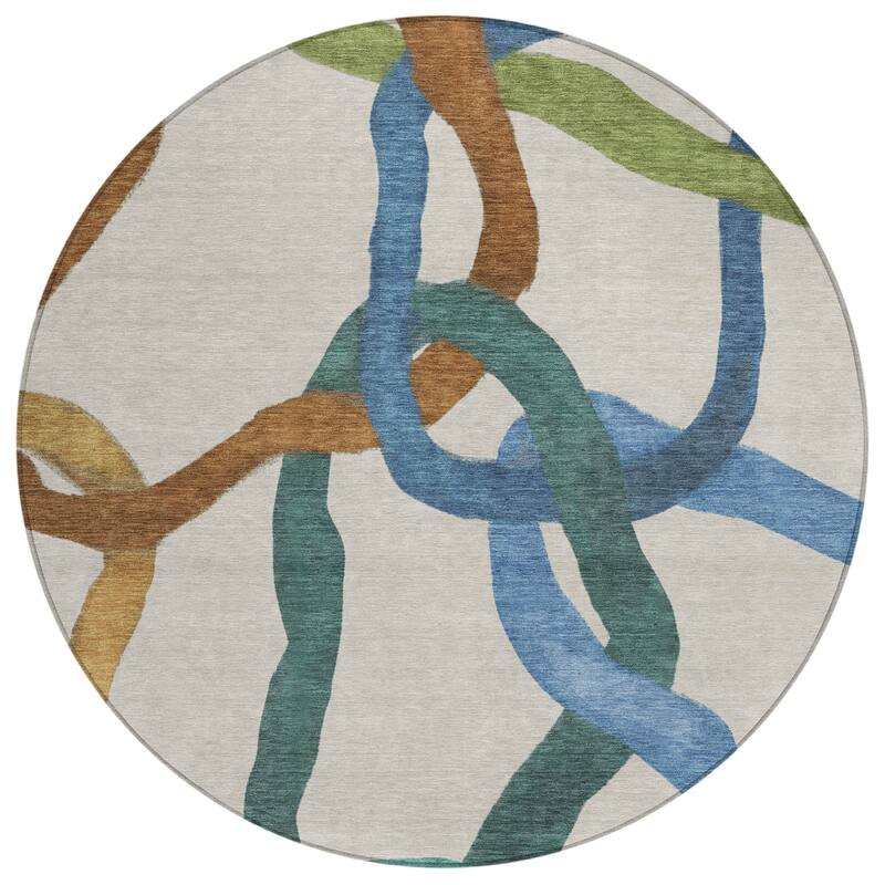 Machine Washable Indoor/ Outdoor Abstract Links Chantille Rug
