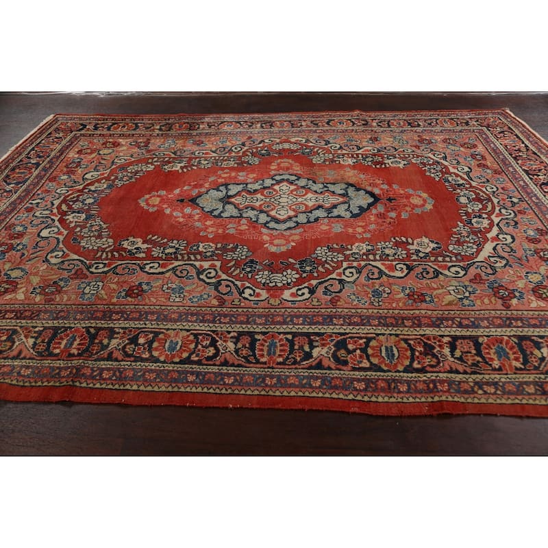 Antique Floral Traditional Mahal Persian Area Rug Handmade Wool Carpet - 7'10" x 11'1"
