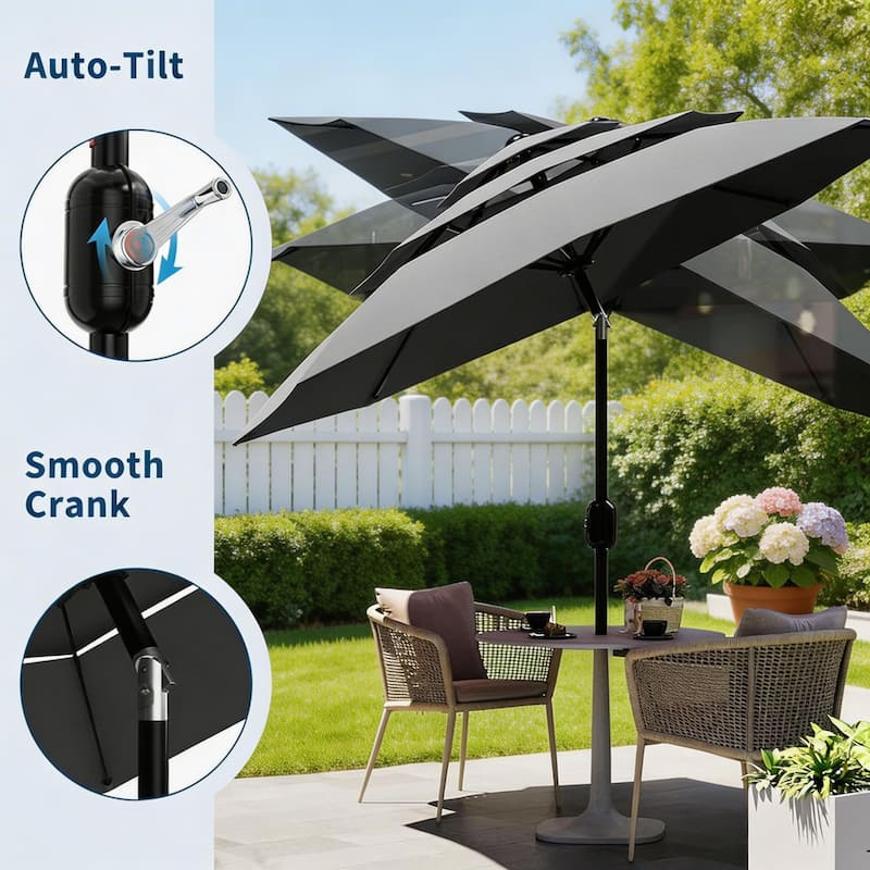 10Ft 3-Tier Patio Umbrella, with Vents, Easy Crank & Tilt
