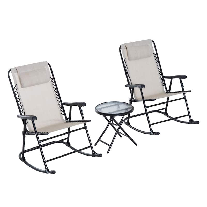 Outsunny 3 PCS Folding Rocking Chair Bistro Set with Table, Cream White