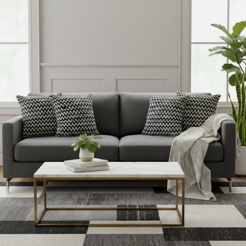 Handwoven Chevron Square Throw Pillow Covers - 20" - Black and White - Set of 4