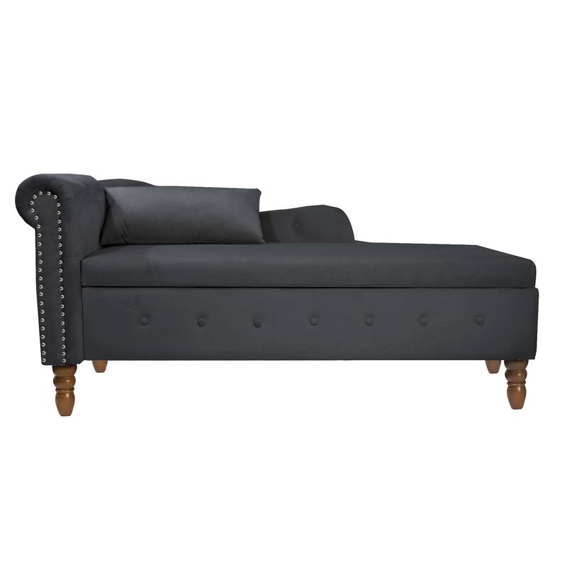 Chaise Lounge Indoor,Lounge Chair with Storage & Pillow,Upholstered Rolled Arm Chase Lounge for Sleeping with Nailhead Trim