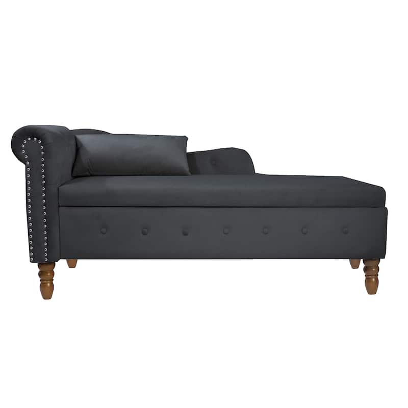 Kimberly Velvet Chaise Lounge with Storage and Pillow by GDFStudio - 58.26"L x27.9"W x 28.3"H