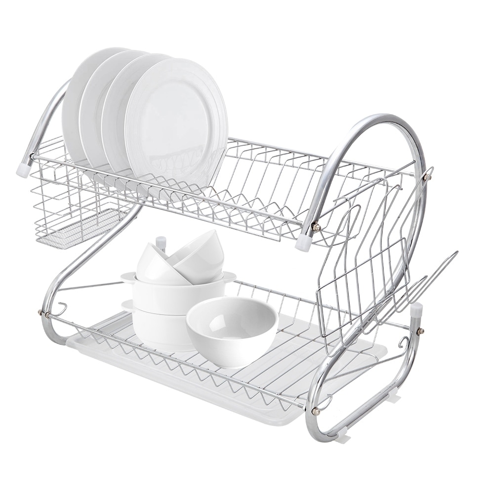 Double Layer Dish Drying Rack Shelf Holder Basket Cup Utensil Dryer  Organizer - Grey - Bed Bath & Beyond - 37022181