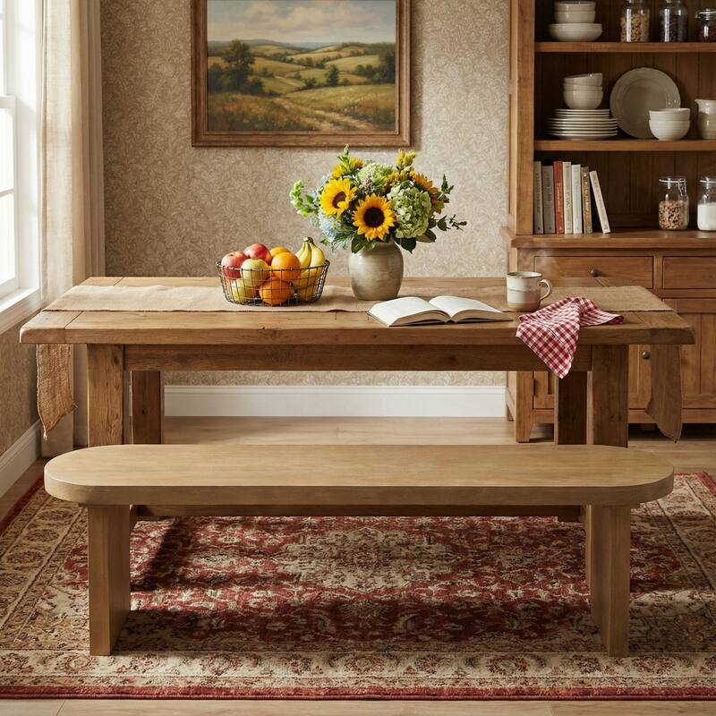 Christopher Knight Home - Rustic Pine Dining Bench with Modern Block Legs - Wood