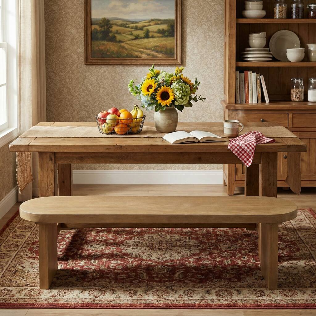 Christopher Knight Home - Rustic Pine Dining Bench with Modern Block Legs