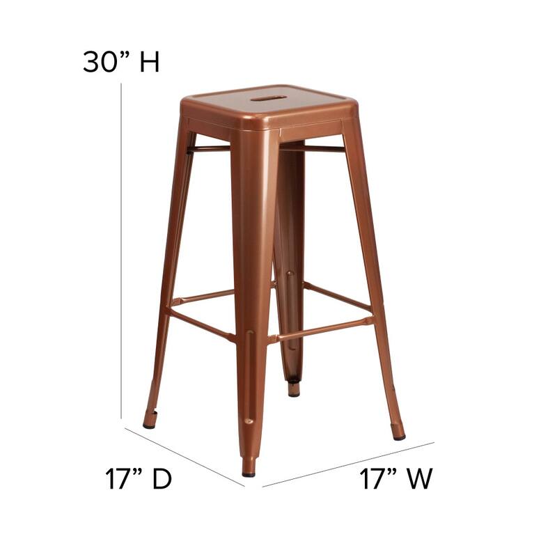 4 Pack 30" High Backless Metal Indoor-Outdoor Barstool with Square Seat