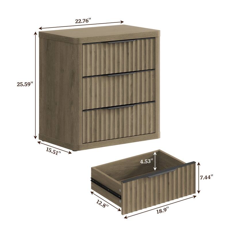 Versatile Retro Nightstand 3 Drawers Wavy Design