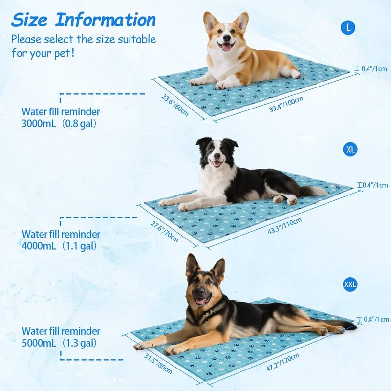 Ownpets Pet Cooling Mat Water-Filled Leak-proof Ice Pad, Durable Oxford Fabric, Lake Blue, Size L/XL/XXL