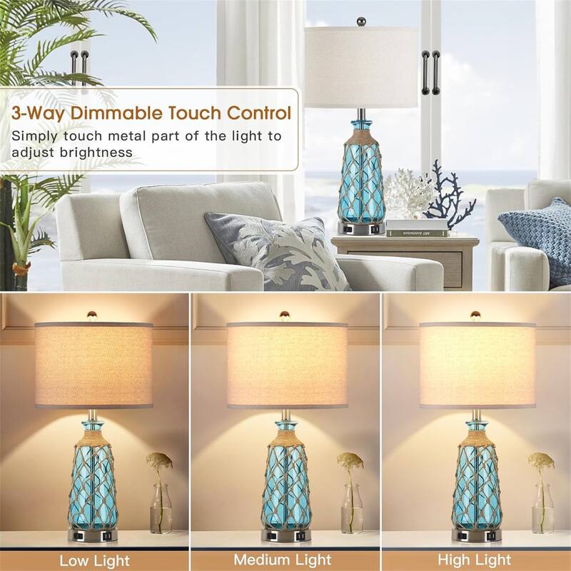 3-way dimmable touch control bedside lamp with 2 USB ports
