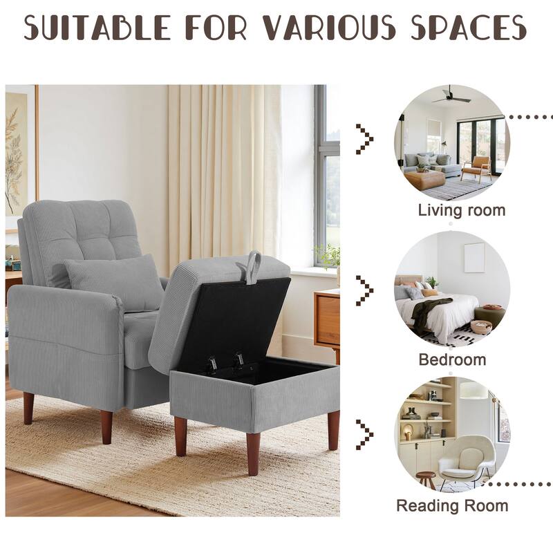 Adjustable Backrest Lounge Accent Chair Set with Storage Ottoman
