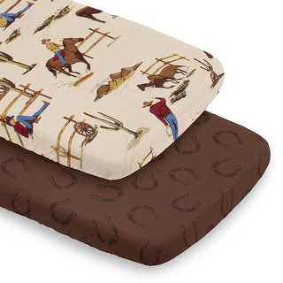 Sweet Jojo Designs Tan Brown Western Cowboy Boy 2 Pack Baby Bassinet Fitted Sheets - Horseshoe Print & Wild West, Southern Horse