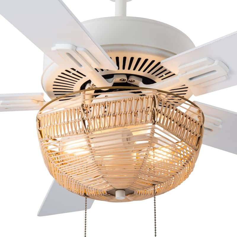 Dylan River of Goods White Metal and Rattan 52-inch 2-Light Ceiling Fan - 52" x 52" x 13.75"/18.75"