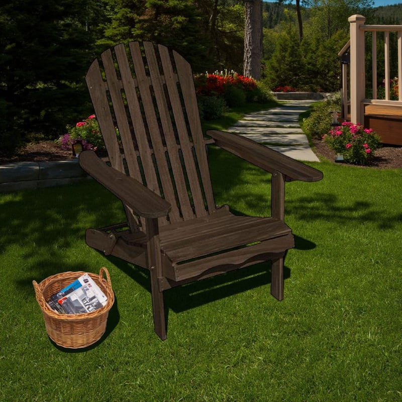 Geli Outdoor Adirondack Chair, Slatted Back, Weathered Gray Wood