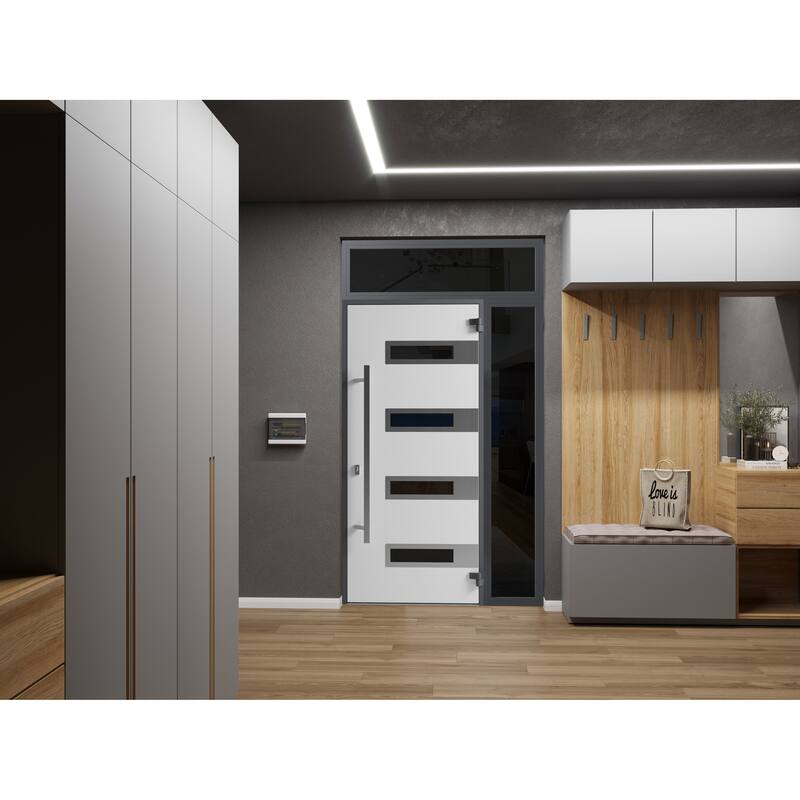 Front Exterior Prehung Steel Door Ronex 0131 Black Enamel Stainless Inserts Entry Metal Painted W36xH80 Left hand Inswing