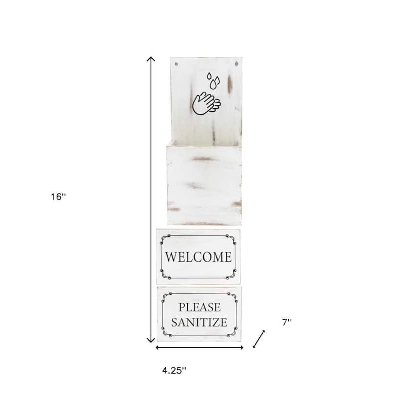 HomeRoots Set of Two White Solid Wood Welcome And Please Sanitize Porch Container Signs