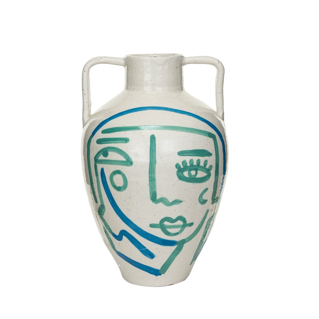 Hand-Painted Terra-cotta Vase with Crackle Glaze