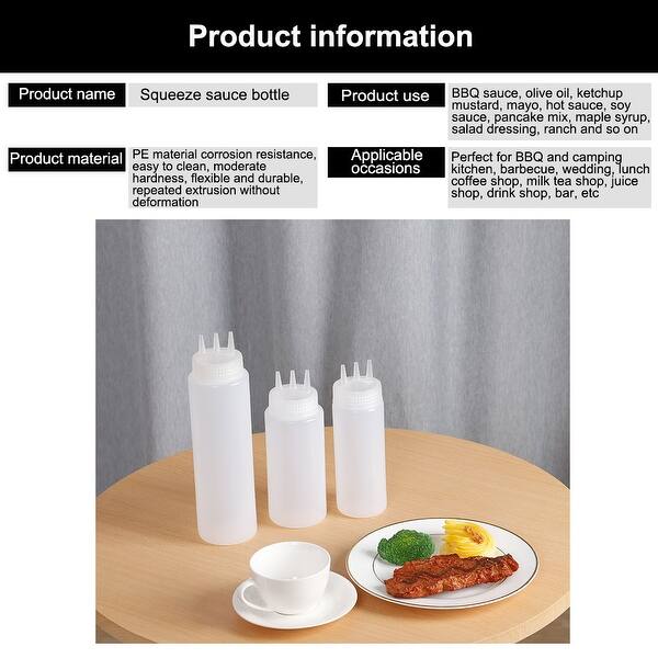 12oz//360ml, White 3pcs Squeeze Bottle 3 Hole Ketchup Mustard Salad Dressing Seasoning Squeezer Suitable for Family Restaurant Bakery