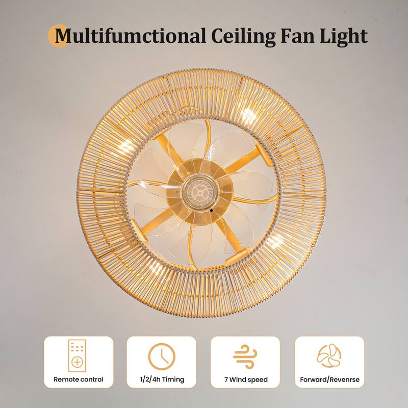 20 Inch Boho Ceiling Fans with Light Flush Mount - 4-Light