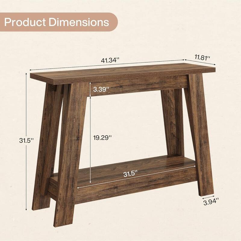 41.3" Farmhouse Console Table, 2-Tier Wooden Entryway Table with Storage, Rustic Narrow Behind Couch