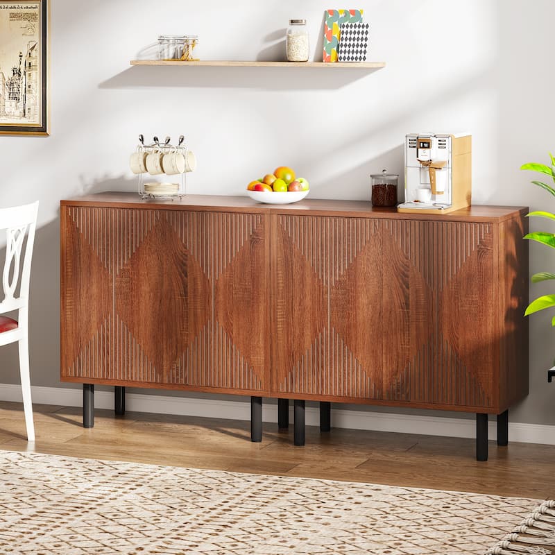 58 Inches Sideboard Buffet Cabinet with Doors Freestanding Storage Cabinet - Walnut