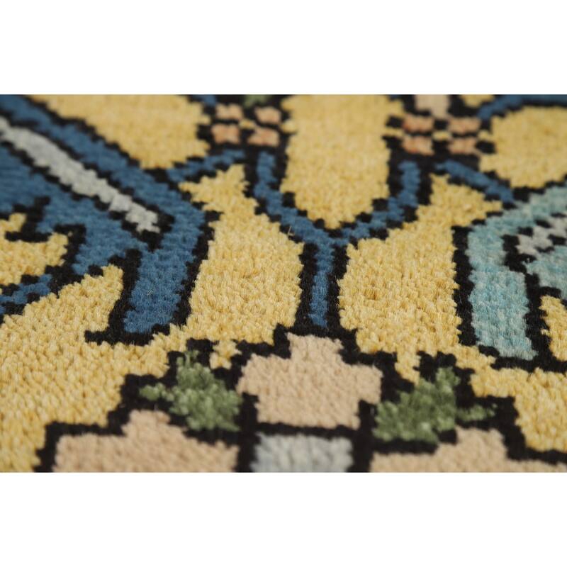 Yellow Oushak Indian Area Rug Hand-Knotted Wool Carpet - 9'1"x 11'9"