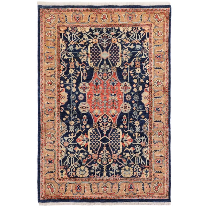 Rustic Heriz Ziegler Houston Blue Brown Hand-Knotted Rug - 4'0'' x 5'9''
