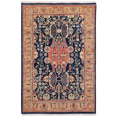 Rustic Heriz Ziegler Houston Blue Brown Hand-Knotted Rug - 4'0'' x 5'9''