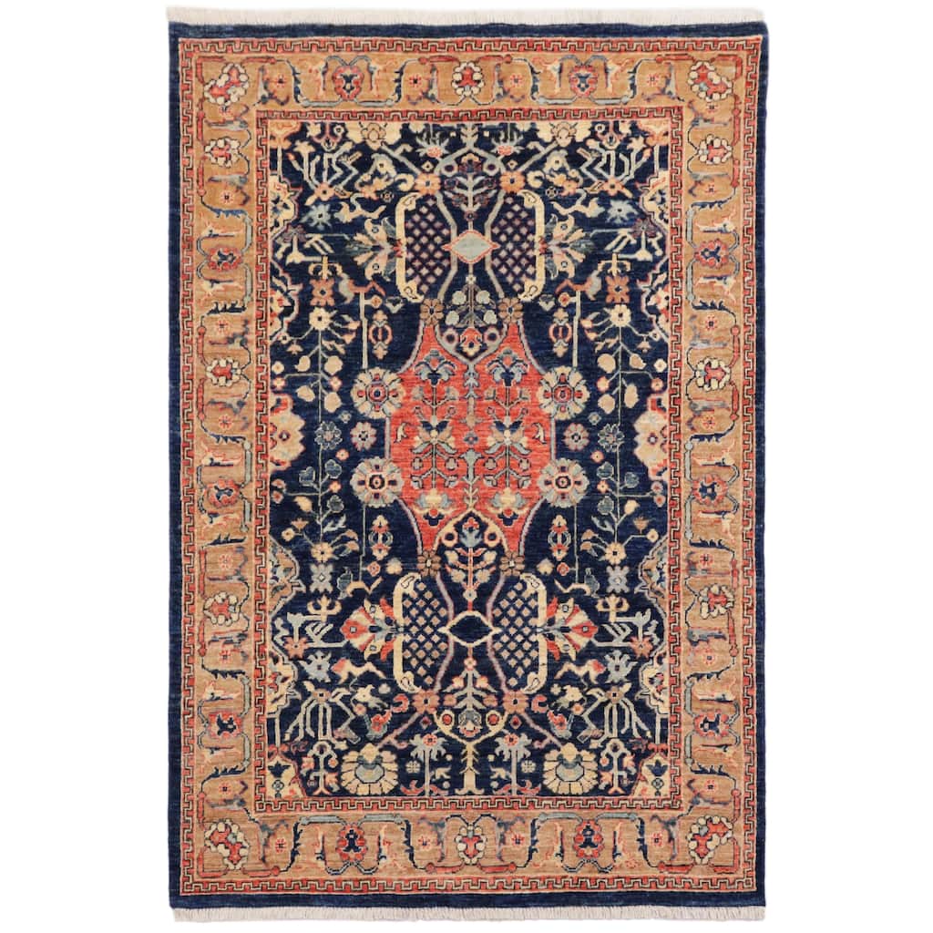 Rustic Heriz Ziegler Houston Blue Brown Hand-Knotted Rug - 4'0'' x 5'9''