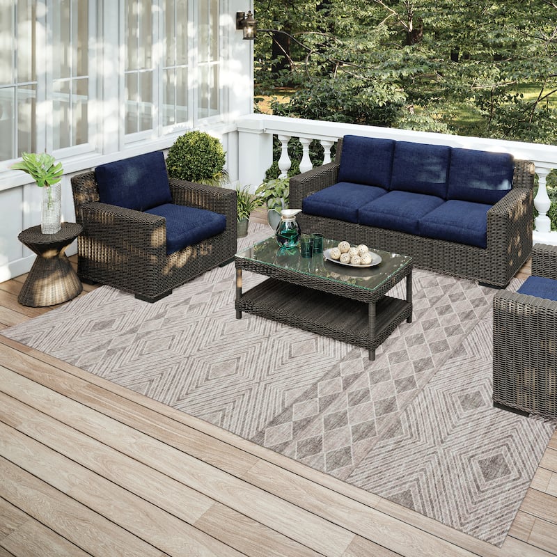 Indoor/ Outdoor Addison Yuma Geometric Southwest Washable Rug - 9' x 12' - Taupe