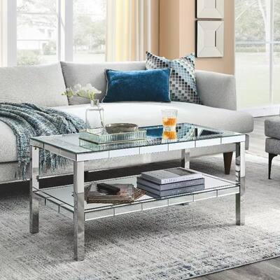 2-layer Crystal Mirror Coffee Table with Stainless Steel Fframe