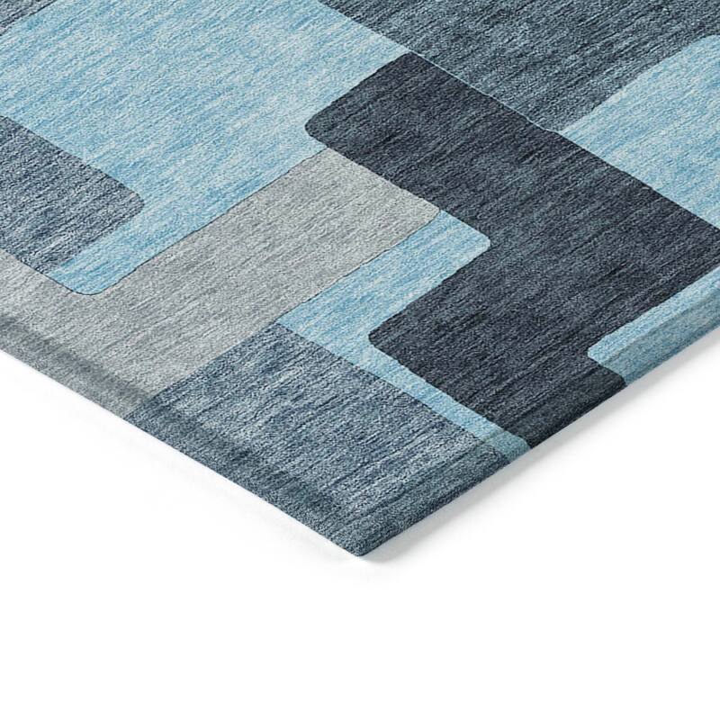 Machine Washable Indoor/ Outdoor Contempoary Blocks Chantille Rug