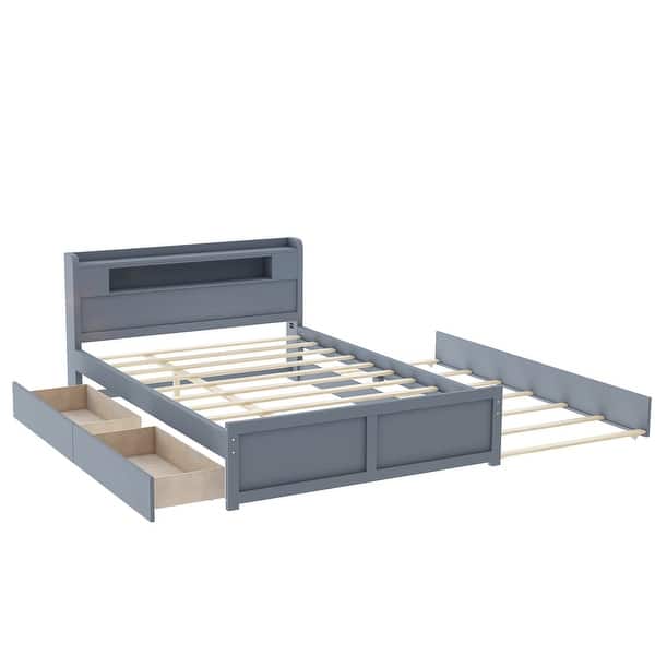 slide 2 of 34, Versatile Queen Size Wood Storage Bed with LED and Trundle for Enhanced Comfort and Space Utilization