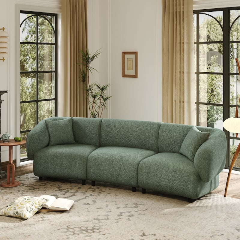 Christopher Knight Home - Hulk Curved Boucle 3-Seat Sofa with Sturdy Wooden Frame - Green
