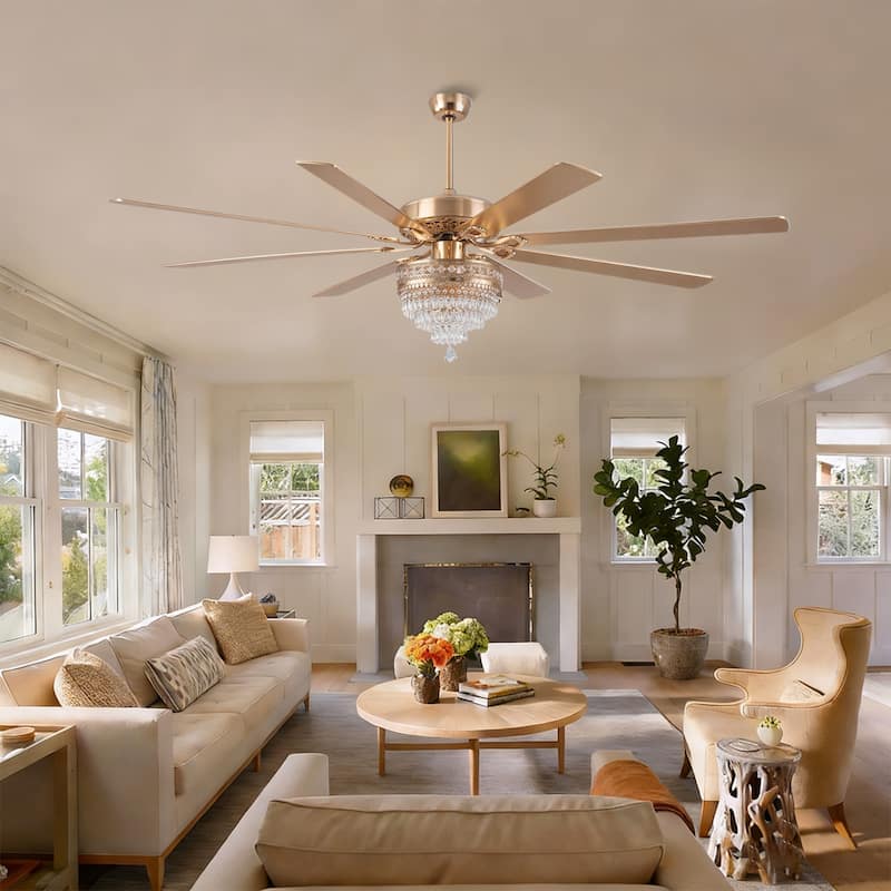 72" Crystal Ceiling Fan Fandelier with Lights and Remote Noiseless DC Motor, Retro/Farmhouse Lighting - 72 Inches
