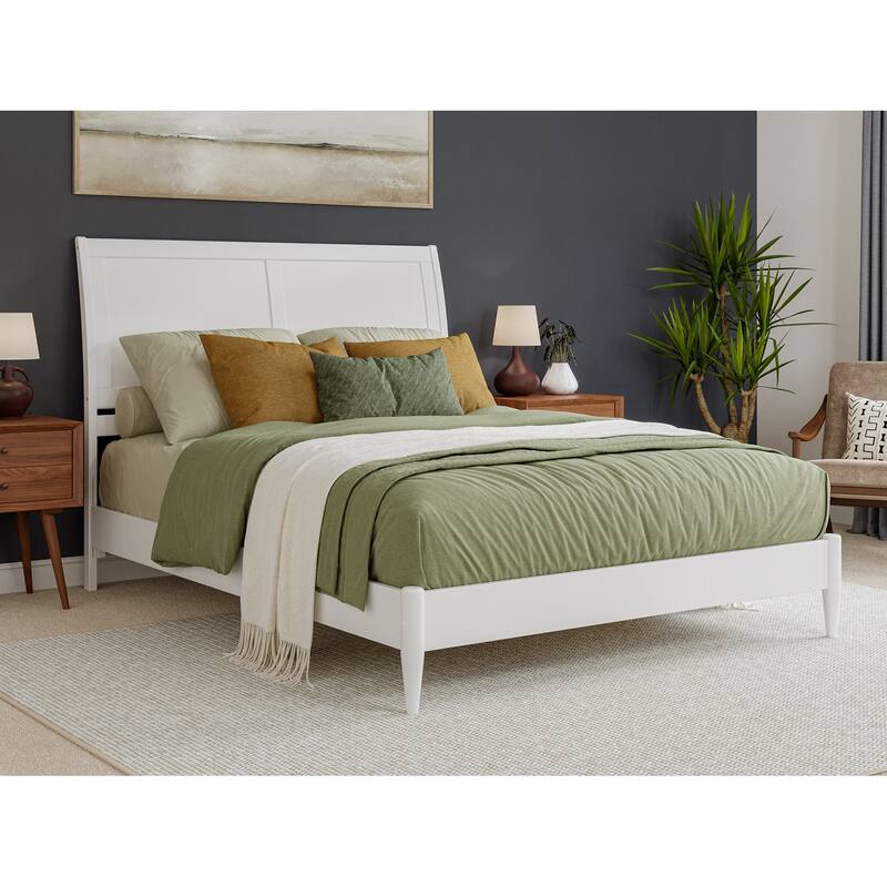 Valencia Solid Wood Low Profile Sleigh Platform Bed - White - Queen