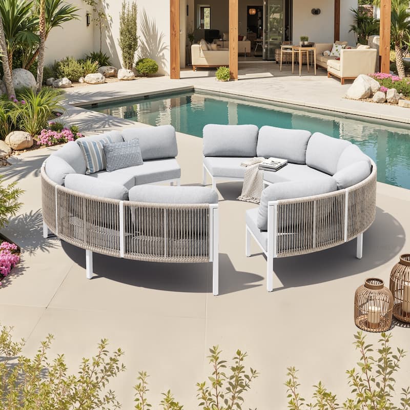Outdoor Half Moon Curved Sofa Rattan Sectional Sofa Patio Outdoor Conversation Sets
