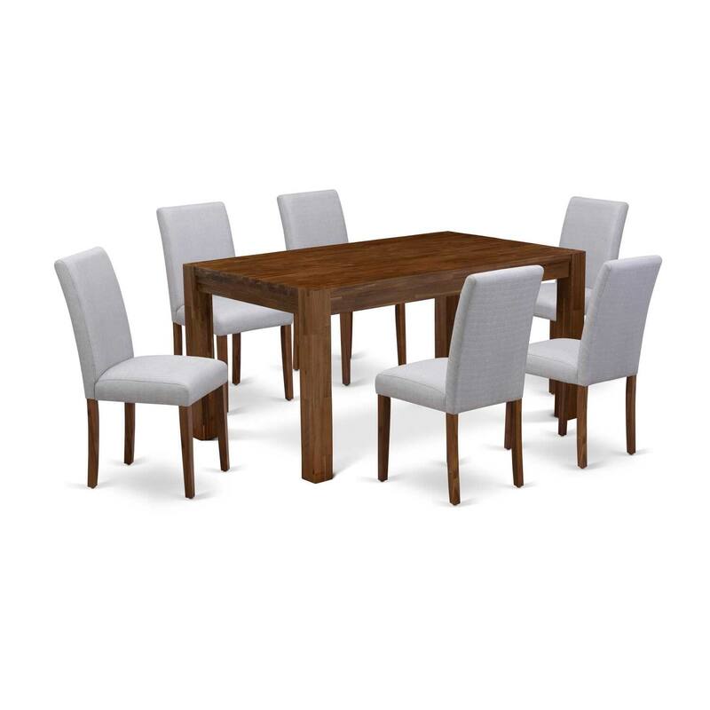 HomeStock 7-Piece Natural Oak Finish Solid Wood Top Dining Table with 6 Parson Chairs